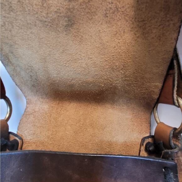 Seventies Brown Leather Boho Shoulder Bag Soft Hippie Vibe Wanderer Retro Style - Picture 9 of 12